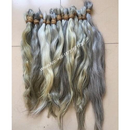 High Quality Natural GRAY Virgin Remy Bulk Hair,Natural Hair Ponytail,Braiding Human Hair Bulk from Old Ladies,Easier to Bleach
