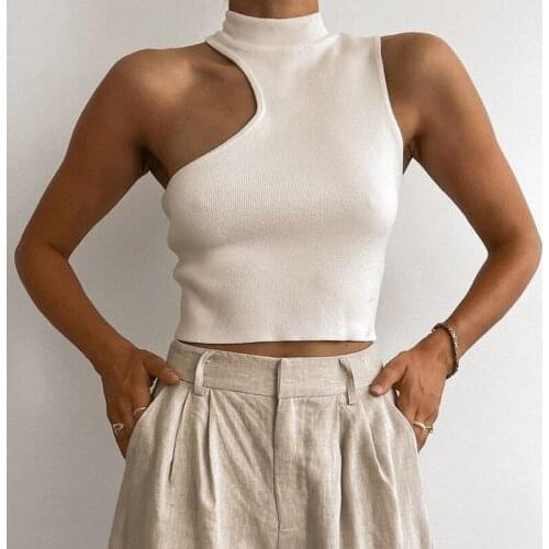 YYCZF Women Tops Summer Fashion Irregular Off-the-Shoulder Vest Knitted Slim Color Base Shirt Temperament Tank Top Streetwear