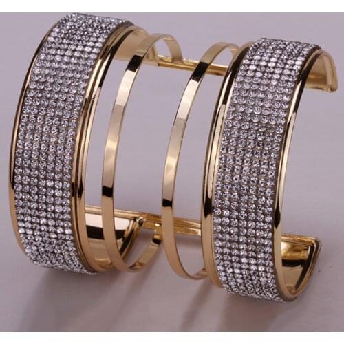 Long bracelet cuff for women cute jewelry gifts W/ crystal silver and gold color punk rock BM21 wholesale dropship