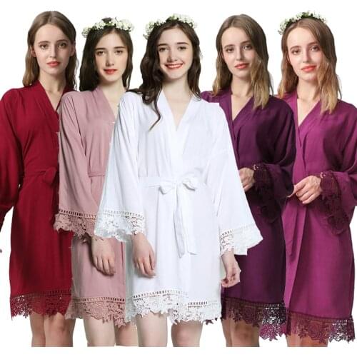 Bridesmaid robes robes for women Cotton robes for women Solid Rayon Cotton Lace Robe bride robes robes for women