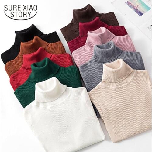 Chic Korean Sweater Turtleneck Women Sweater Long Sleeve 2021 Autumn and Winter Solid Loose Thick Office Lady Pullover 10644