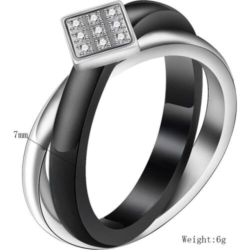 2021 Fashion jewelry female Crystal from Swarovskis Titanium steel cross black ceramic Womens micro-set zircon ring Fit Party