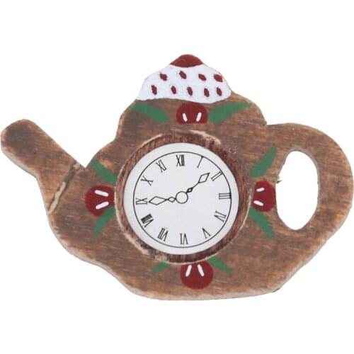 1/12 Dollhouse Miniature Accessories Kettle Shape Wall Hanging Clock Simulation Furniture Model Toys For Doll House Decoration