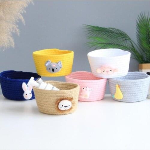 1Pcs Cartoon Animals Hand Woven Storage Basket Kids Toys Desktop Organizer Sundries Storage Box Laundry Baskets 16*9CM