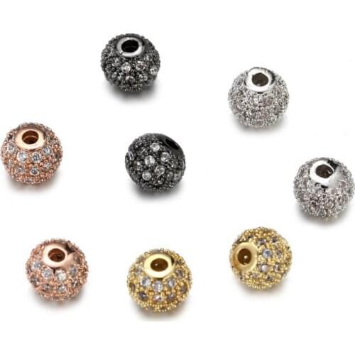 10mm Round micro pave cz cubic zirconia spacer beads Brass Copper Metal Crystal bracelet necklace dgd34 Jewelry Findings