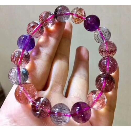 12mm Natural Super Seven 7 Rutilated Quartz Healing Bracelet Crystal Round Beads Stretch From Brazil AAAAAA