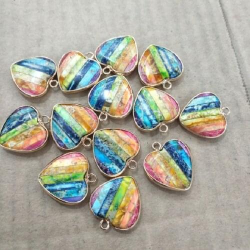 2PCS Fashion Women Heart Pendants Nature Imperial Jasper Stone Size 20MM 25MM Also For Lovely Bracelets Making Findings Free Shi