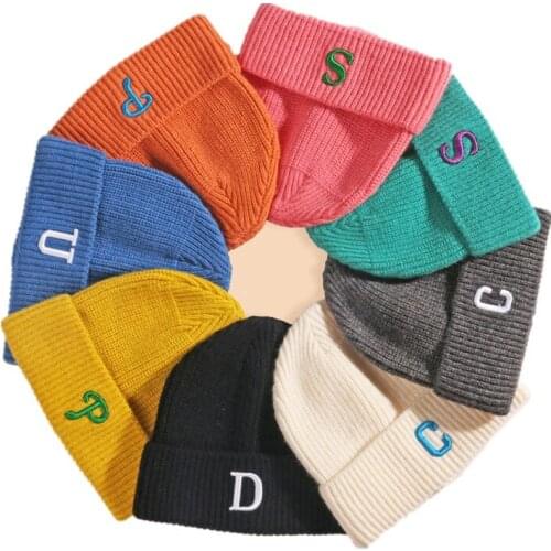 2021 Acrylic Solid Color letter Thicken knitted hat winter warm hat Skullies cap beanie hat for Children boy and girl 01