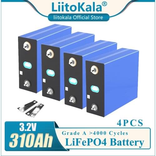 4pcs LiitoKala 3.2v 310ah Lifepo4 Rechargeable Battery Lithium Iron Phosphate Solar Cell 12v 24v Grade A Lifepo4 US/EU Tax Free