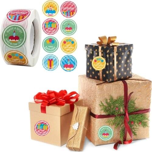 K92C 500 Pcs/roll Creative Happy Birthday Stickers Roll Sets Ideal for Small Business Schools Shops Activities DIY Decoration