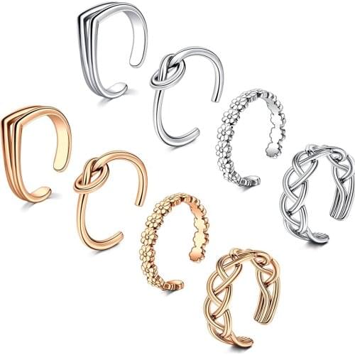 8pcs Womens Summer Vacation Beach Foot Ring Tail Ring Open Adjustable Ring Foot Ring Combination Set C