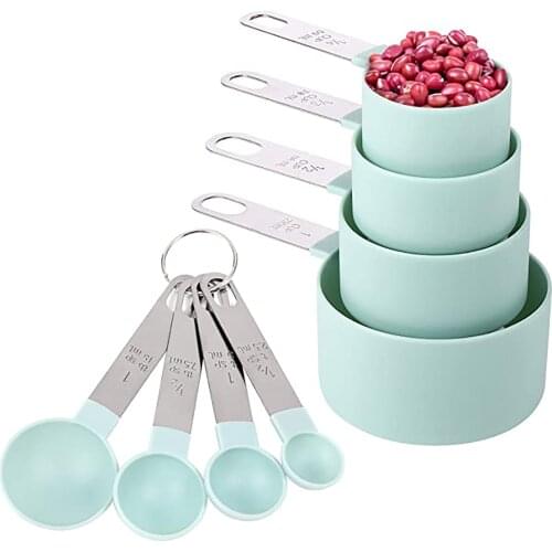 8PCS/ Set Green Plastic Measurement Spoon Cup Set Mini Coffee Milk Spoon DIY Dessert Pastry Flour Measuring Tool Kitchen Gadget