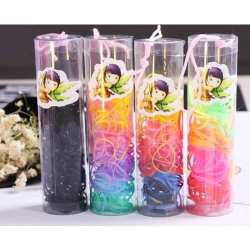 80PCS/Pack Girls Small Disposable Rubber Elastic Hair Bands Mini Disposable Rubber Band Candy Color Rainbow Cartoon Bag Gift