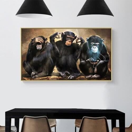 CNPAINTING Animal Wall Art Monkey Canvas Painting Poster Three Funny Orangutans Wall Picture for Home Decor No Frame