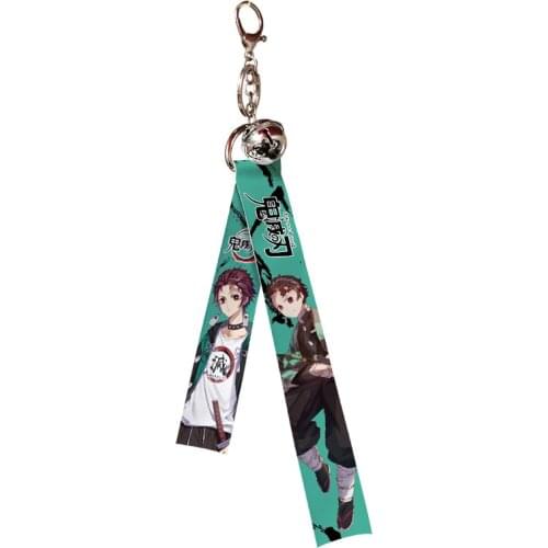Demon Slayer kimetsu no yaiba Ribbon Bells Key Chain Kamado Tanjirou Alloy Keychain Accessories Pendant Keychains for Ladies