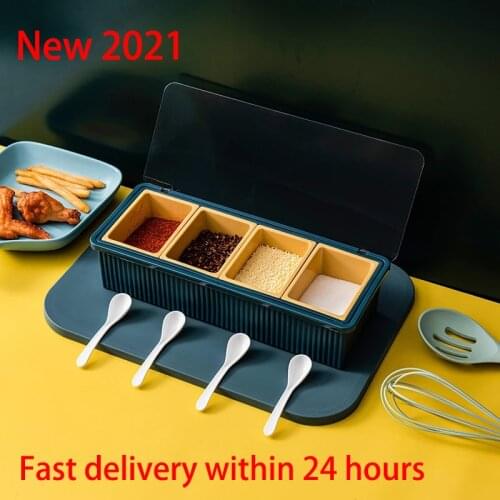 Four Grid Spice Jar Seasoning Box Salt And Pepper Shakers Household Sugar Cereal Herb Container Kitchen Organizer And Storage