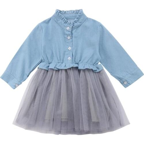 1-6Y Toddler Kids Baby Girl Clothes Long Sleeve Denim Tutu Princess Party Dress Outfits