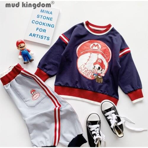 Mudkingdom Sweatshirt Jogger Kids Sets Boy Girl Cartoons Print Pullover Tops Colorblock Pants Outfits for Children Sets Clothing