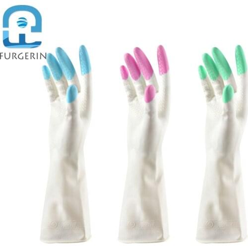 FURGERIN Latex Gloves Rubber garden gloves working Kitchen Cleaning Gloves Durable Waterproof Household Glove Dish Washing Thin