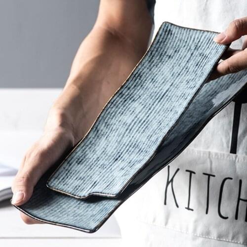 12 Inch Japanese Art Ceramic Sushi Plate Minimalist Household Rectangular Sashimi Dessert Flat Plate Hotel Restaurant Tableware