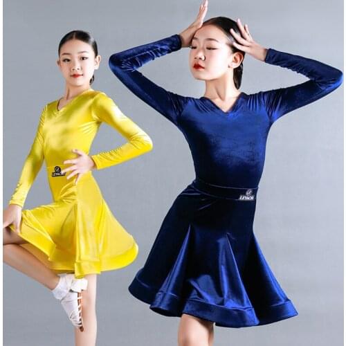 Latin Dance Competition Clothing Girls Latin Dance Costumes Children Split Long-Sleeved Top Skirt Suit Performance Wear DQS6117