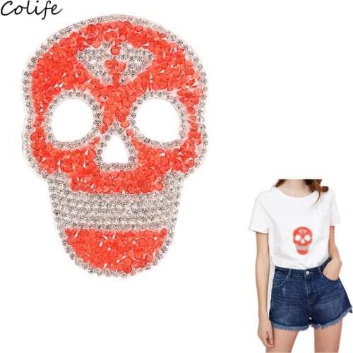 DIY Cool Skull Sequin Patches Iron Sticker For Clothing Garment Apparel Accessories New Rhinestone Stripes Clothes Patches