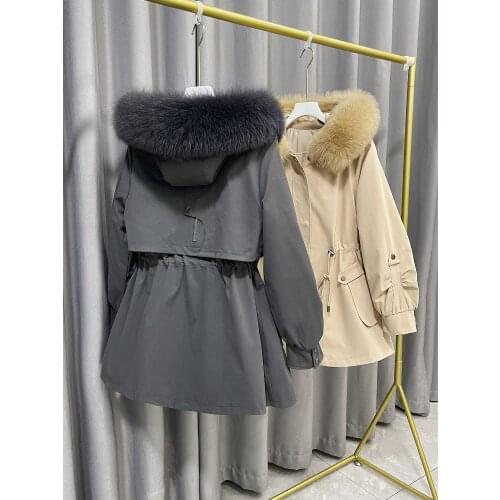 MENINA BONITA 2021 Parka Winter Jacket Women Real Rabbit Fur Liner Detachable Coat Natural Fox Fur Collar Hooded Warm Streetwear