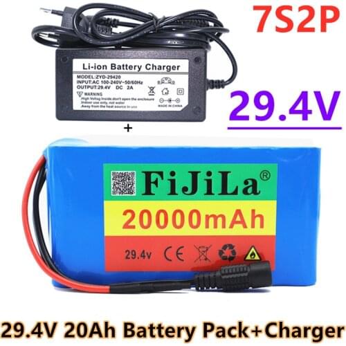 24V 20Ah 7S2P 18650 li-ion Rechargeable battery pack 29.4v 20000mAh electric bicycle moped Balancing scooter+2A Charger