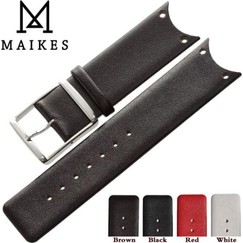 MAIKES Good Quality Genuine Calf Hide Leather Watch Strap Band Accessories Brown Watchbands For CK Calvin Klein