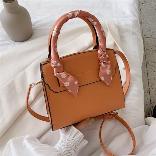 Fashion solid color PU leather silk scarf accessories womens handbag purses and handbags hand bags women 2021 sac femme