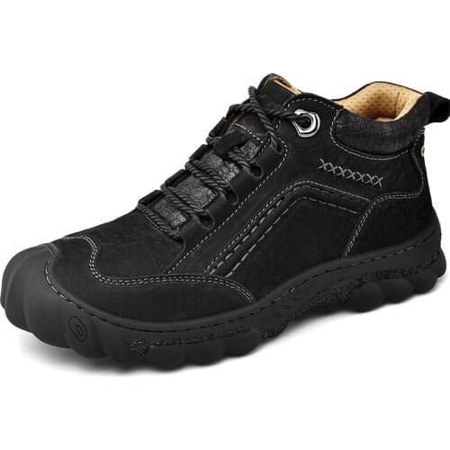 Outdoor Trekking Men Hiking Shoes Comfortable Leather Upper Mountain Climbing Anti-collision Toe Cap Casual Male Ankle Boots
