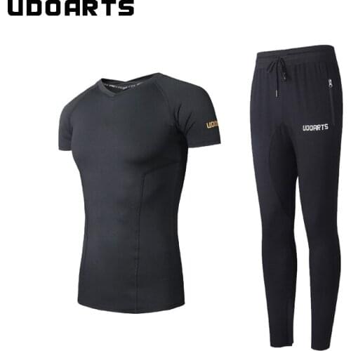 Udoarts Compression V-Neck Shirt and Training Pants With Zippers - Fitness Yoga Running Training Suit for Men