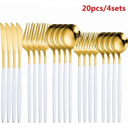Spoon Set Golden Cutlery Tableware Stainless Steel Dinnerware Sets Dinning Table Set Dinnerware White Gold Cutlerey Flatware
