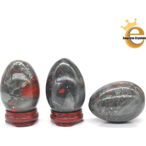 35x50mm Natural Blood Stone Crystal Egg Gemstone Healing Sphere stand Reiki Ornament Home Decoration Massage Worry Accessory