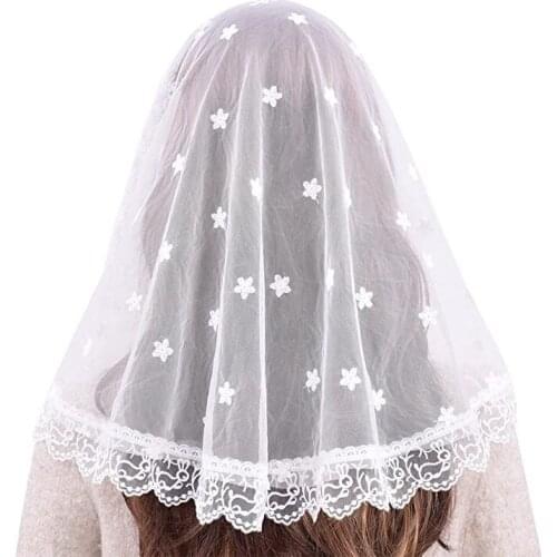 New Lace Mantilla Bride Wedding Veil 1T Catholic Veil Short Church Bridal Veil Flower Hip Lace Edge Hair Accessories