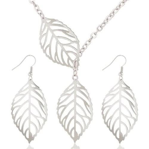 New Fashion Jewellery Sets Simple Leaves Hollow Pendants Pendants Earrings Chains & Necklaces Jewellery Set Gifts
