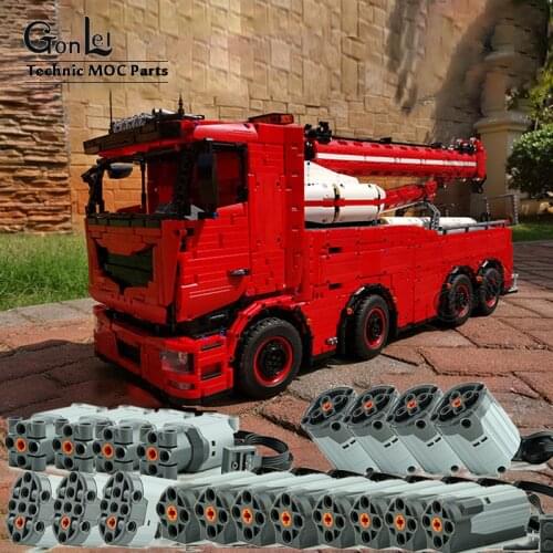 NEW RC Power Function High-Tech MOC 29848 Bat Truck off-road Building Block Bricks Model 8X8 Trailer Rescue Crane Tow Truck