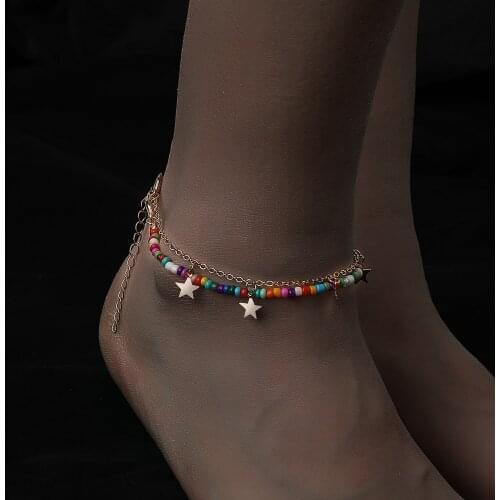 New trend Anklet five pointed star pendant Anklet fashionable colorful rice bead beach star Anklet