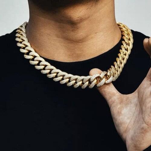 15mm Iced Out Bling Zircon Cuban Link Necklace Hip hop Fashion Jewelry Gold Silver Color CZ Clasp Mens Women Necklace Choker New
