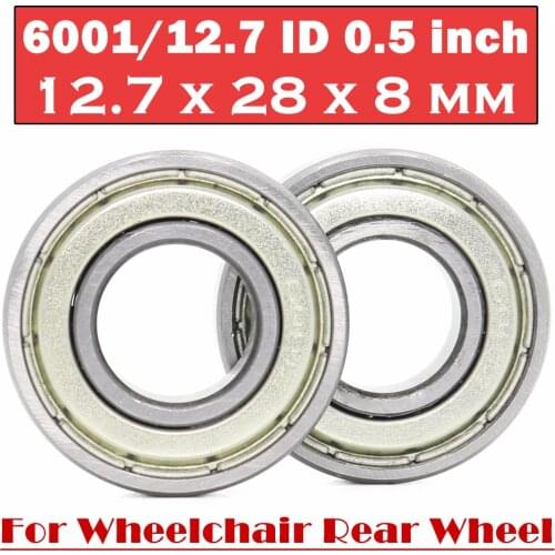 Wheelchair Rear Wheel Drum Bearing ID 0.5 inch ( 2 Pcs ) 12.7x28x8 mm Wheelchair Accessories 6001 ZZ Pressure Wheel Bearings