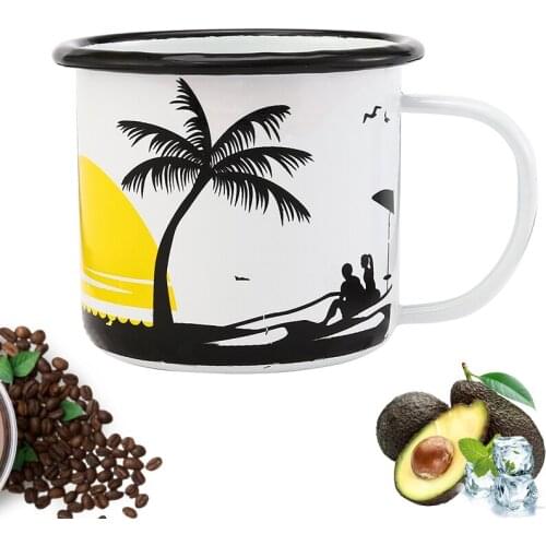 Simple Black Edge Enameled Cup , Milk Mug with Special Pattern, Home and Office Coffee Cup