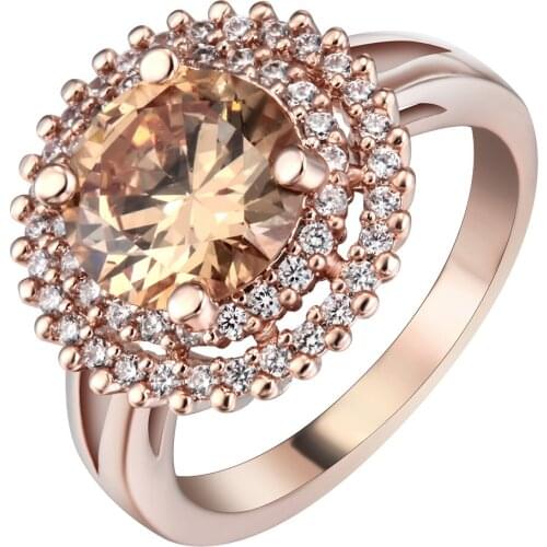 2019 Luxury Champagne Color Rings Sparkling AAA Zirconia Crystal Flower Rings For Women Engagement Wedding Ring Fashion Jewelry