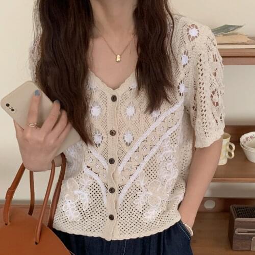 Alien Kitty V-Neck Short Sleeves Chic Hollow Out Sexy Comfortable All Match Shirts 2021 Femme Loose Brief Sweet Casual Blouses