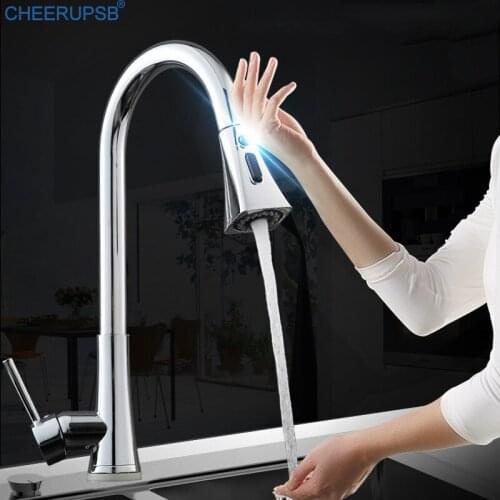 Touch Faucet Kitchen Sensor Pull Down Stream Water Flexible Tap Deck Mounted Battery Faucets 360 Rotation Luxury Copper Taps K09