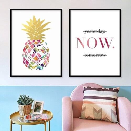 Nordic Simple Canvas Painting Painted Small Fresh Pineapple JUST NOW Poster Living Room Bedroom Wall Art Pictures Home Decor