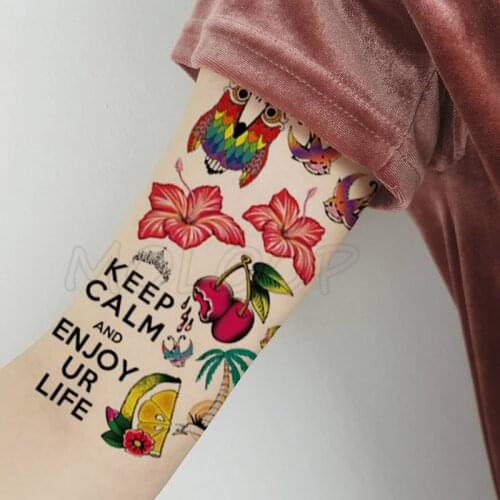Owl Flower Fruit Coconut Letter Tattoos Stickers Women Body Waist Arm Art Tattoos Temporary Girls Butterfly Tatoos Rose Chains