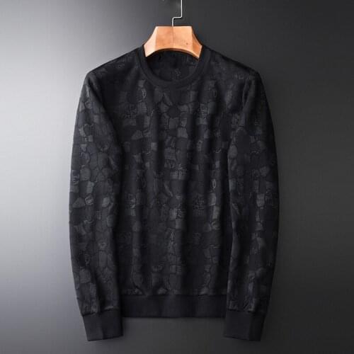 Classic Black Sweatshirt Male Luxury Autumn Jacquard Round Collar Young Man Sweatshirt Men 4xl Slim Fit Mens Hoodies