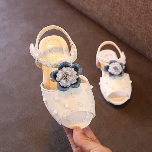 Flower Children Girls Kids Pearls Princess Shoes For Little Girls White Pink Sweet T-Strap Party Wedding Dress Shoes New 2021