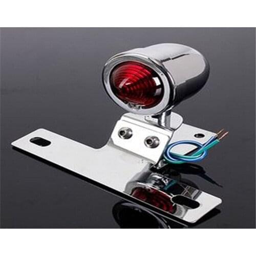 12V Universal Bullet Motorcycle Red Tail Light Chrome Motorbike License Plate Rear Tail Lights fit for Yamaha Kawasaki Suzuki