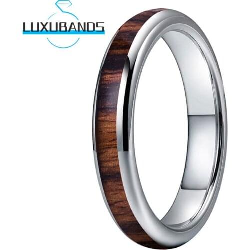 4MM Tungsten Rings For Women Real Wood Inlay Engagement Wedding Bands Polished Finished Comfort Fit